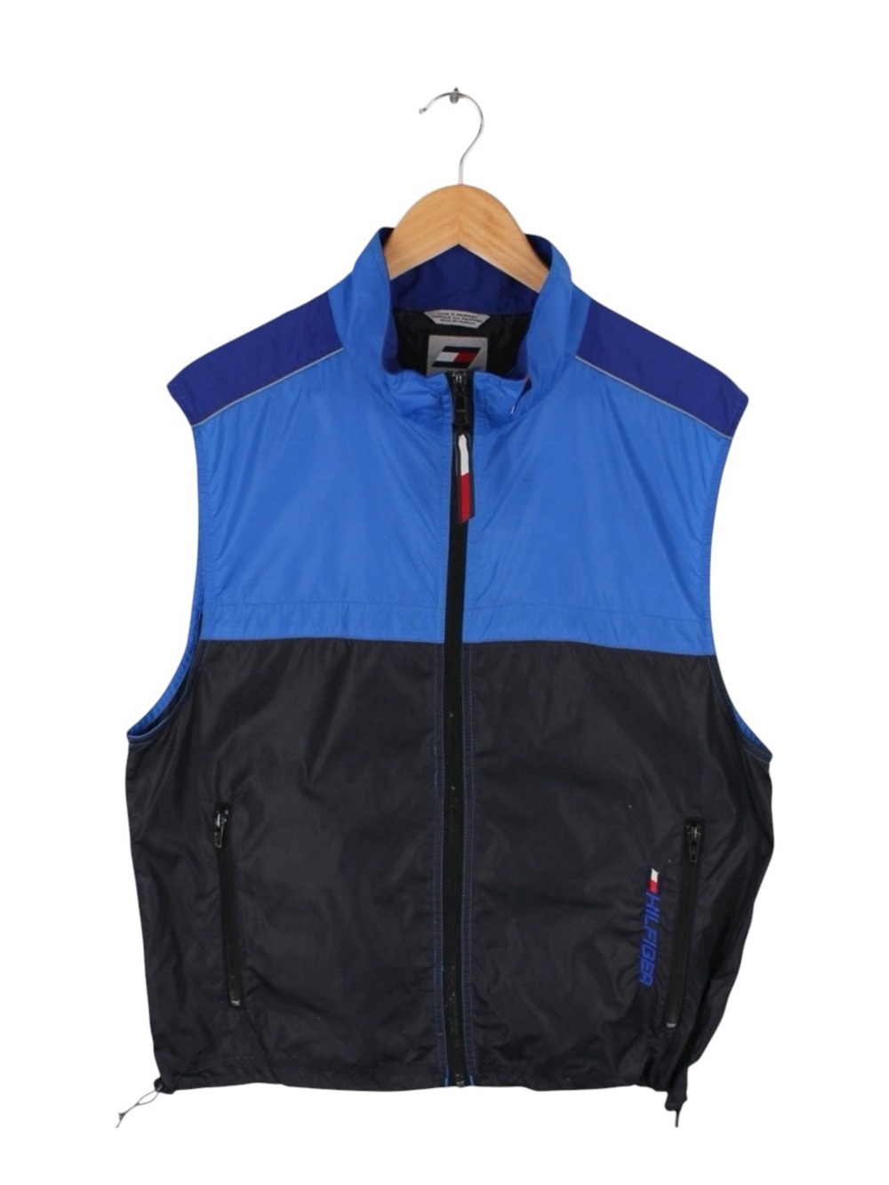 Vintage Tommy Hilfiger Men's Windbreaker Nylon Vest Blue Black Medium Outdoor